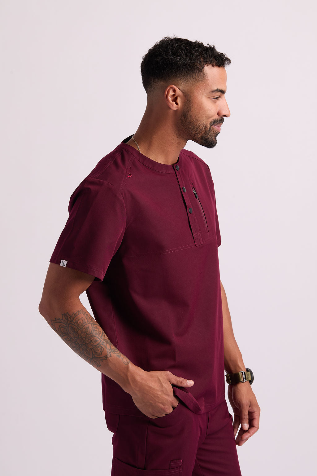 Maud K Button Two Pocket Scrub Top
