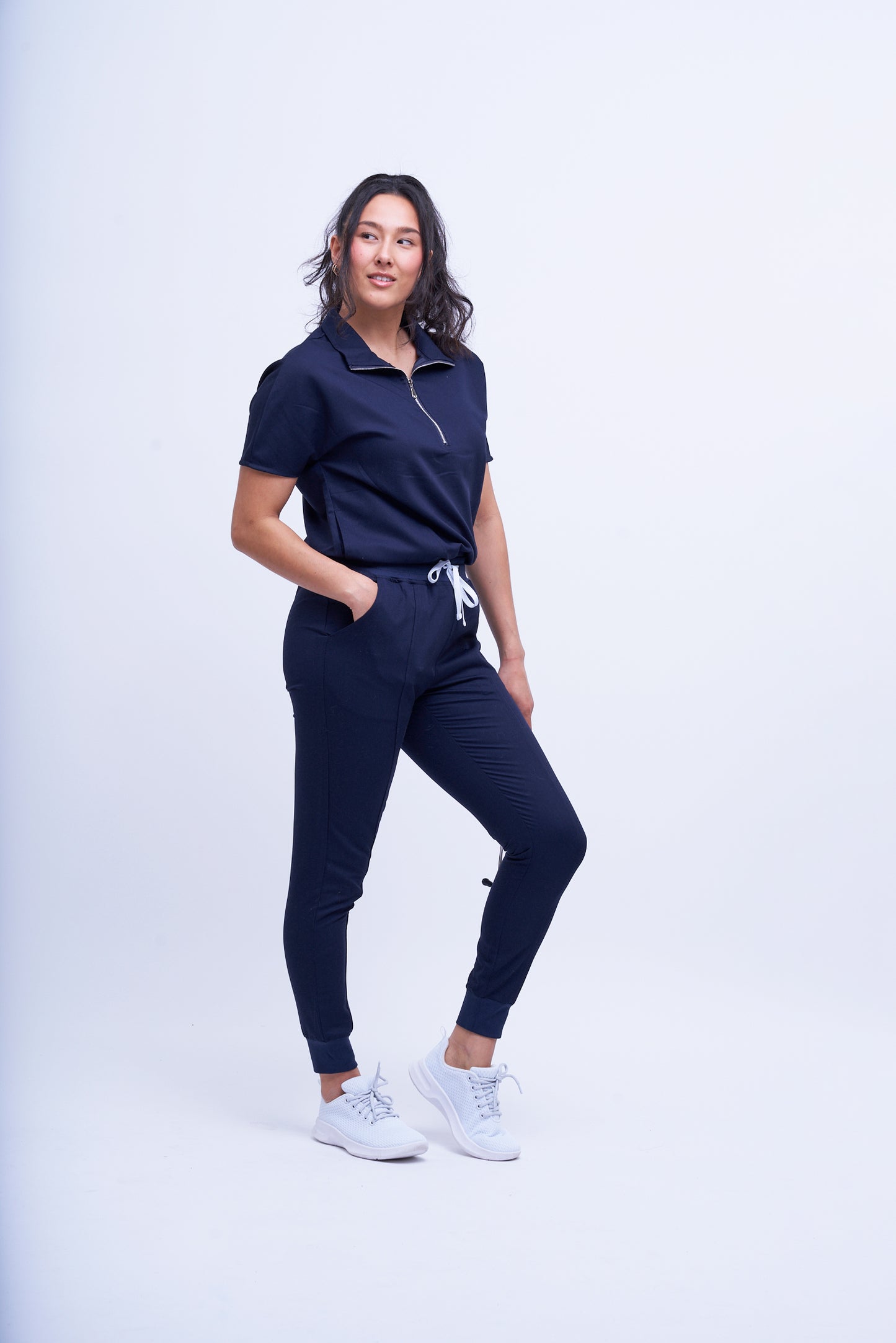 Mary G Two Pocket Navy Scrub Top