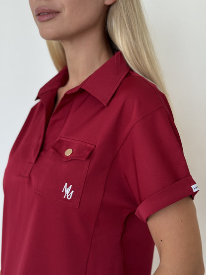 Mary K Three Pocket Camp Collar Scrub Top