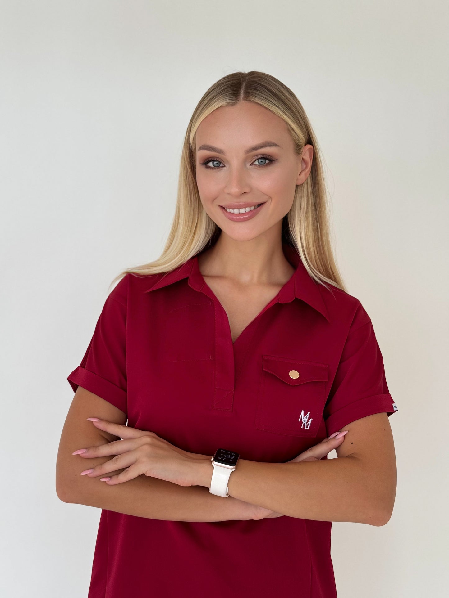 Mary K Three Pocket Camp Collar Scrub Top