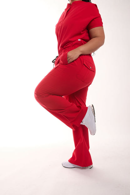 Pantalon cargo bleu marine à six poches pour femmes
